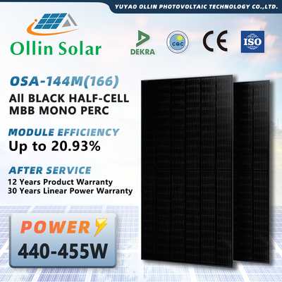 কেনা সম্পূর্ণ কালো 440W 445W 450W 455W 460W সোলার প্যানেল মনোক্রিস্টালাইন সোলার প্যানেল হাফ সেল সোলার প্যানেল কিট বাড়ির জন্য online manufacture